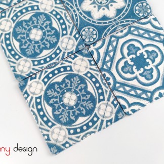 Set of 6 blue/white coasters printed with Anciennes-Sol pattern